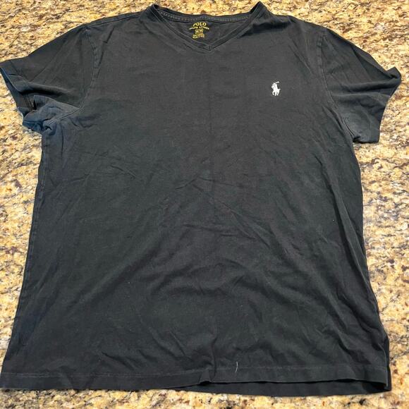 Polo Ralph Lauren Men’s Medium T Shirt Navy Blue Short Sleeve V Neck Logo - Picture 3 of 7